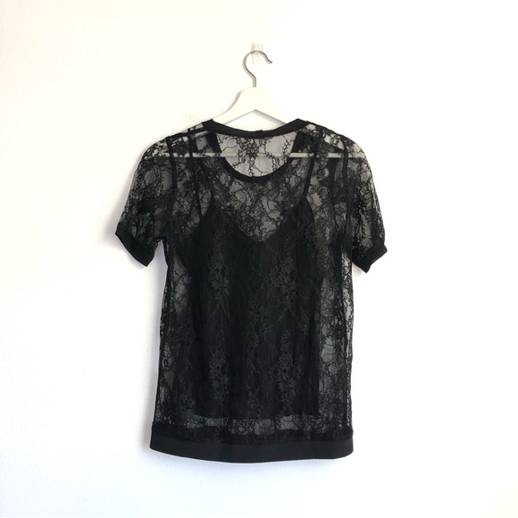 Joe’s Jean Black Floral Lace Layered Cami Short Sleeve Blouse Top Size XS - Picture 4 of 9